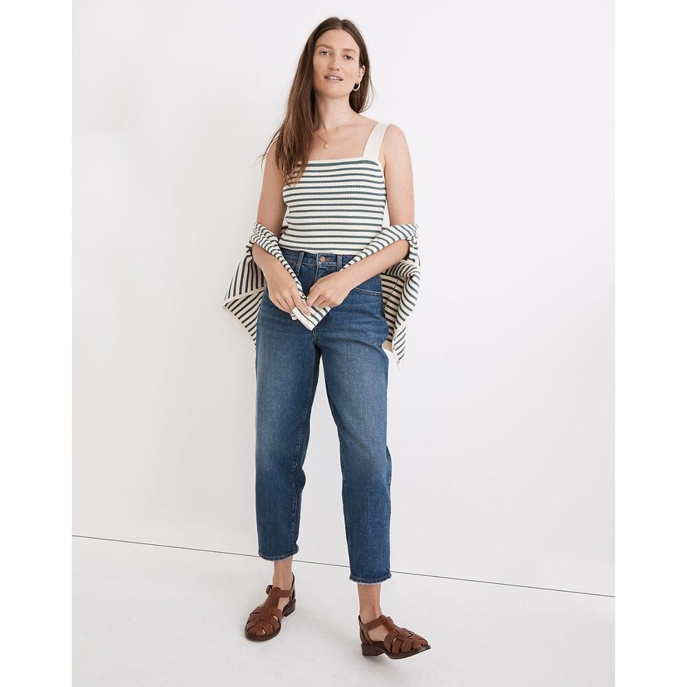 New Madewell Dearing Square-Neck Crop Sweater Tank in Stripe Cream/Green Size XL